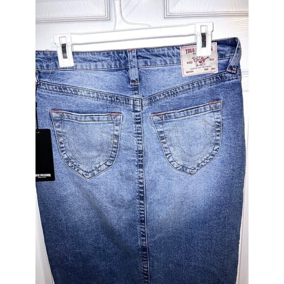 NWT LUCKY BRAND Denim Medium Wash Maxi Skirt w Front Slit Size 4/27 - Picture 6 of 10